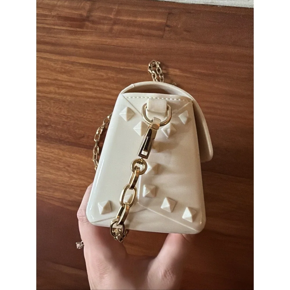 Beige Crossbody Studded Bag Gold Chain Fashion Purse Crossbody 7